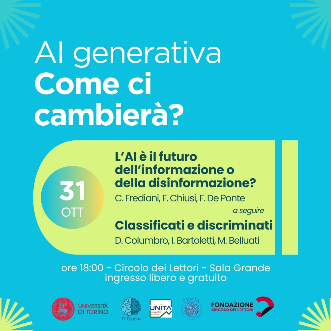 AI GENERATIVA: COME CI CAMBIERÀ? | Terzo incontro – Martedì 31 ottobre, Circolo dei lettori di Torino