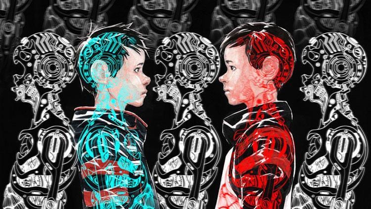 copertina del fumetto in cui si vede il profilo del protagonista ripetuto per due volte alternato dal profilo di uno scheletro cyborg