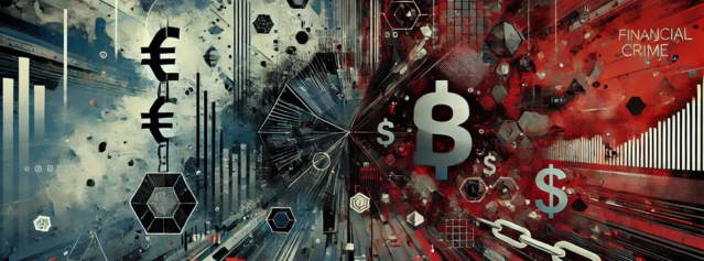 Immagine di un'esplosione fra simboli di euro, dollari, bitcoin e altro