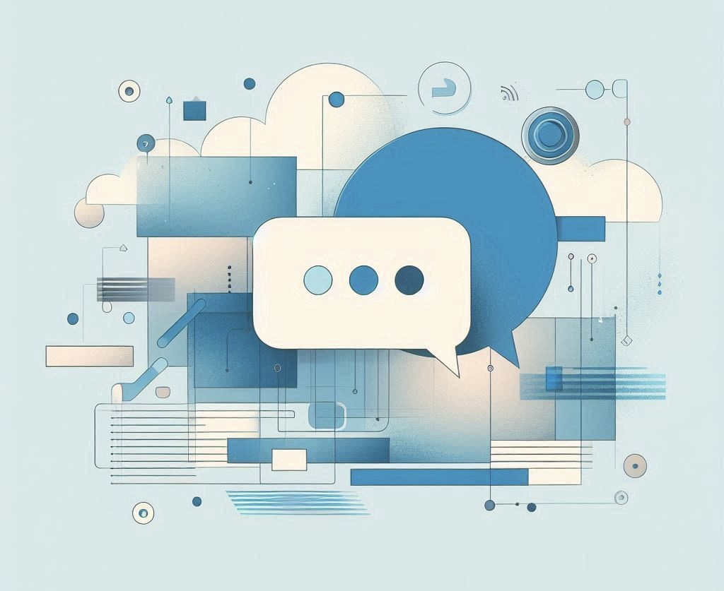 Immagine astratta dai toni blu che rimanda a la sibologia che indica conversazioni con chatbot o online.