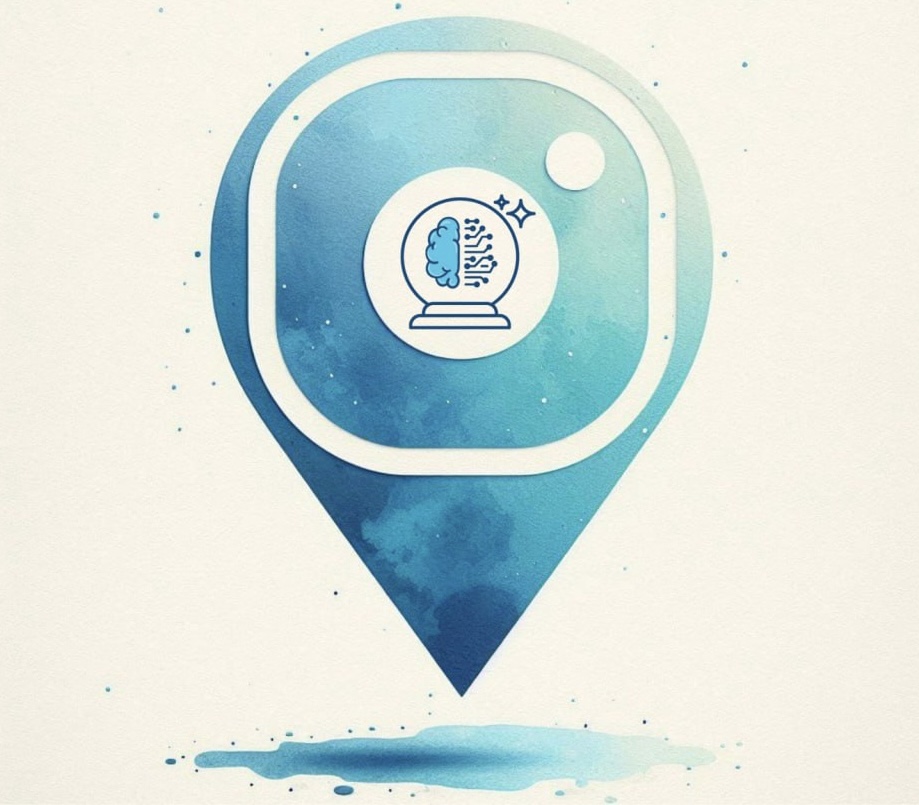 Simbolo della posizione geografica con il logo di instagram e quello di magia all'interno.