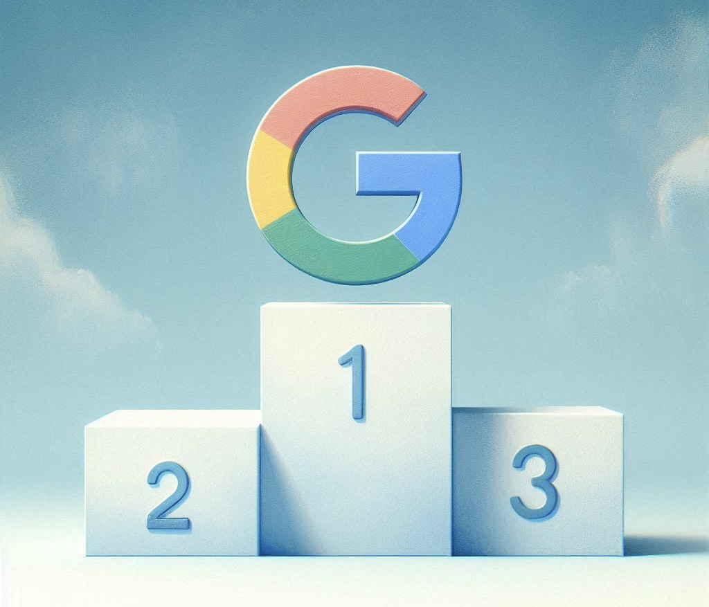 Podio in cui al primo posto c'è il logo di google (la G).