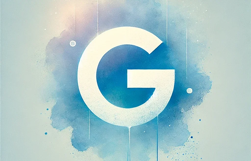 lettera G su sfondo astratto acquarellato che richiama il logo di Google