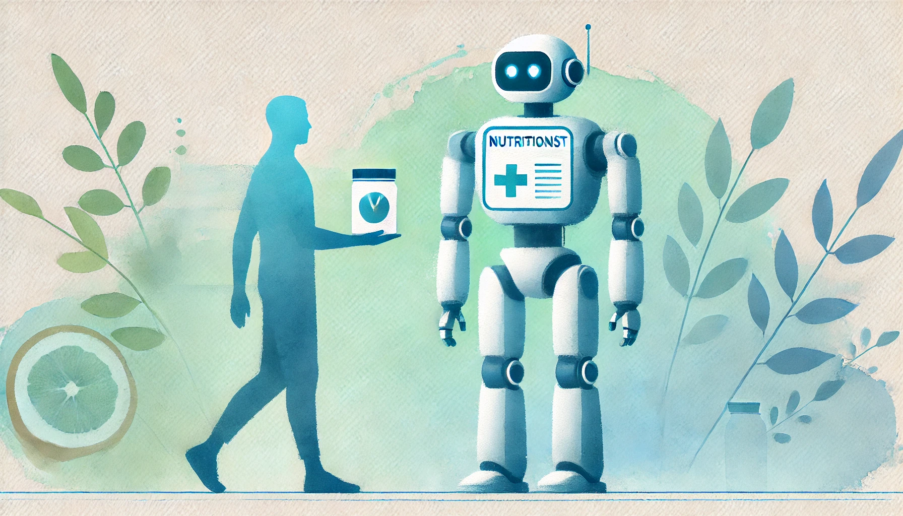Essere umano che si fa visitare da un robot nutrizionista