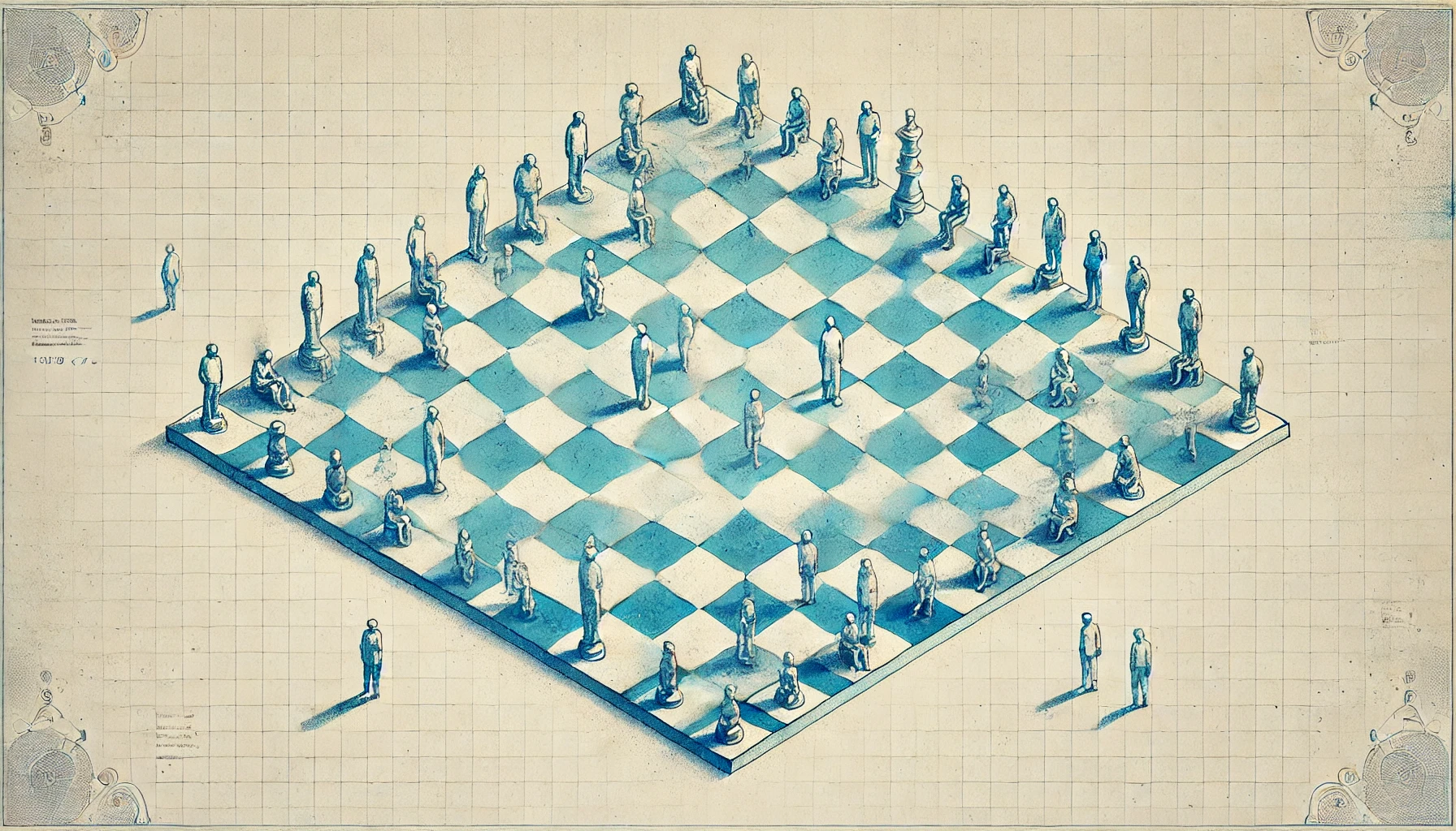 Una scacchiera su cui ci sono degli essere umani in miniatura